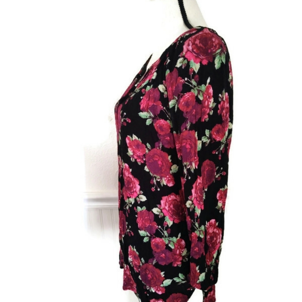Floral Black & Red & Pink Feminine Roses Size Large - Picture 2 of 3